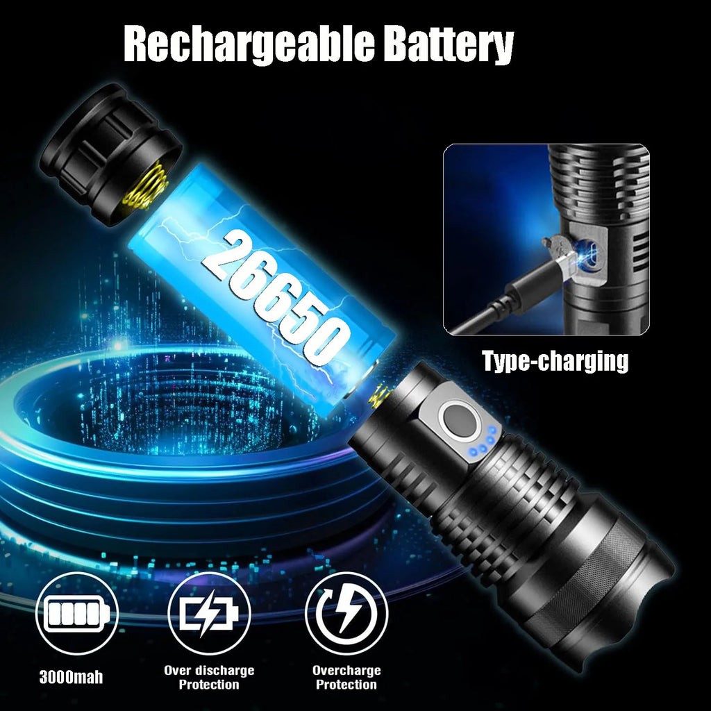 Powerful Led Flashlight All Aluminum Alloy Rechargeable Tactical Torch Light with18650 Battery Outdoor Camping Hiking Lantern Oasis Select