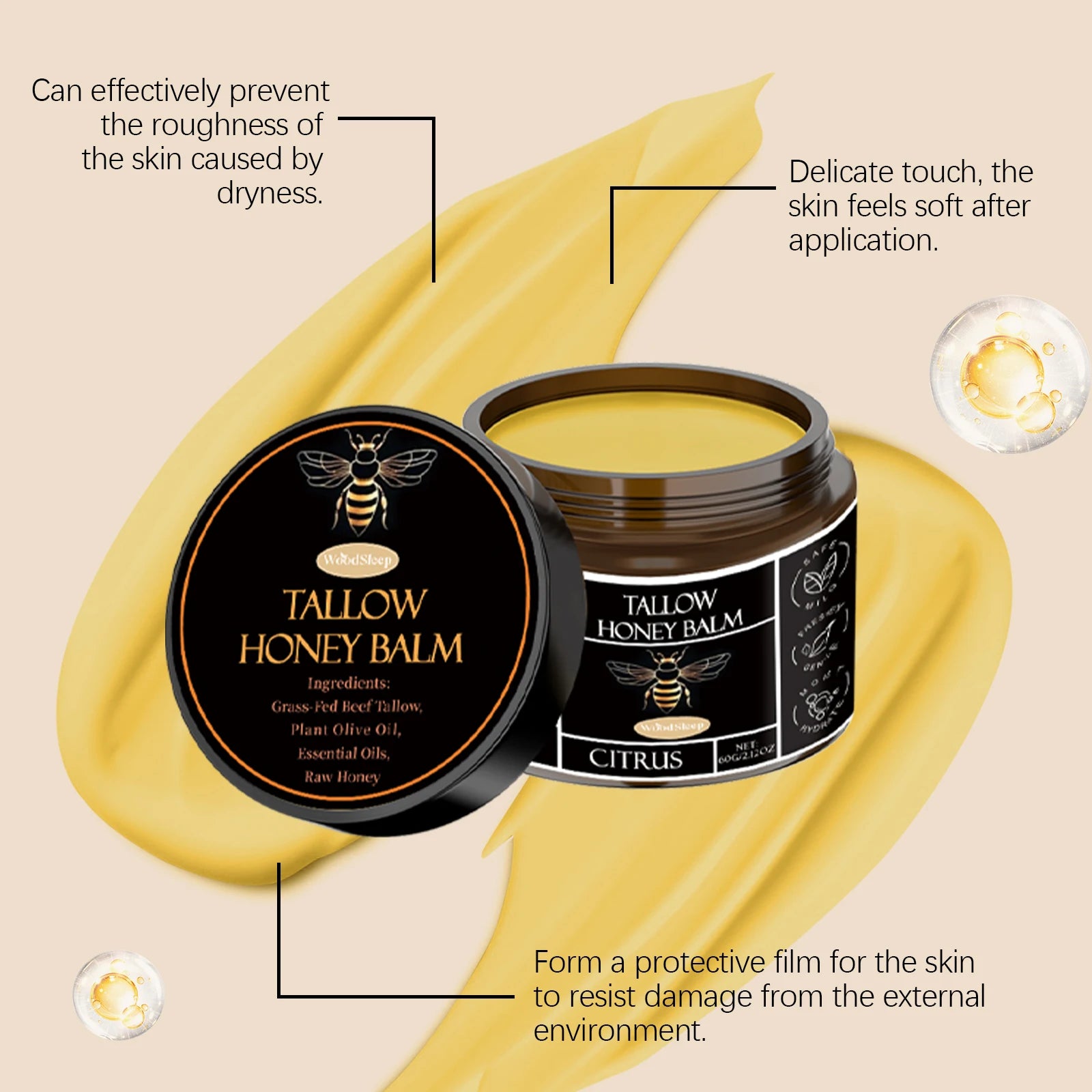WoodSleep Tallow Honey Balm Whipped Body Butter 60g Whipped Body Butter Oasis Select