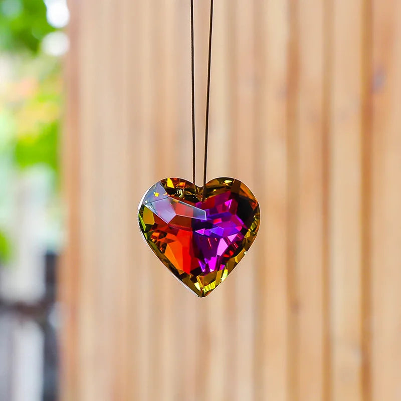 Crystal Peach Prism Suncatcher Prism Heart Shaped Hanging Pendant Decorative Rainbow Maker Window Home Office Garden Decoration Oasis Select Purple Red