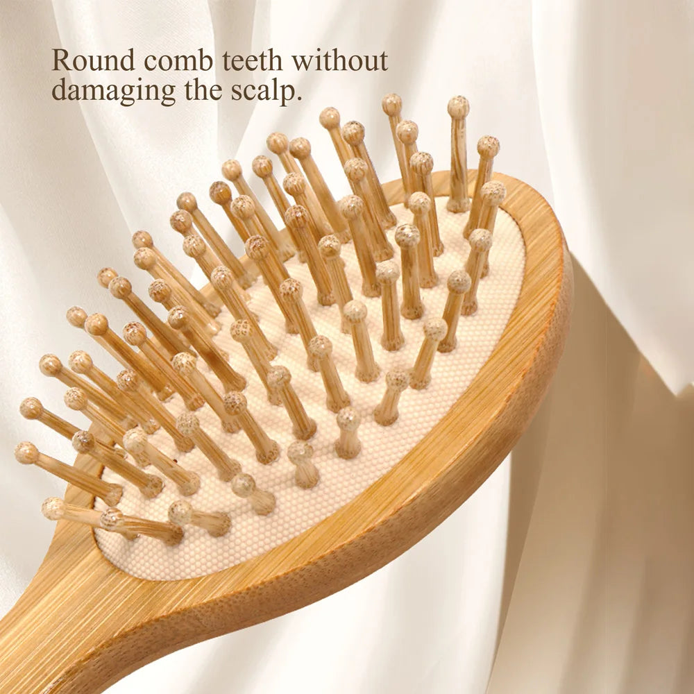 Natural Bamboo Hair Brush with Air Cushion - Scalp Massage, Anti-static Detangling Comb for Daily Hair Care & Styling Oasis Select