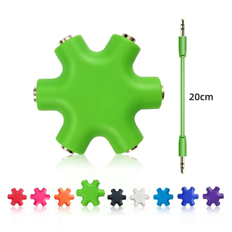6-Port 3.5mm Audio Splitter – 1 Male to 5 Female Headphone Adapter