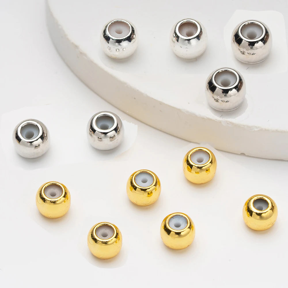 20pcs 3/4/5/6mm 18K Gold Stopper Silicone Slider Brass Beads Adjustable Positioning for DIY Jewelry Bracelet Necklace Making Oasis Select