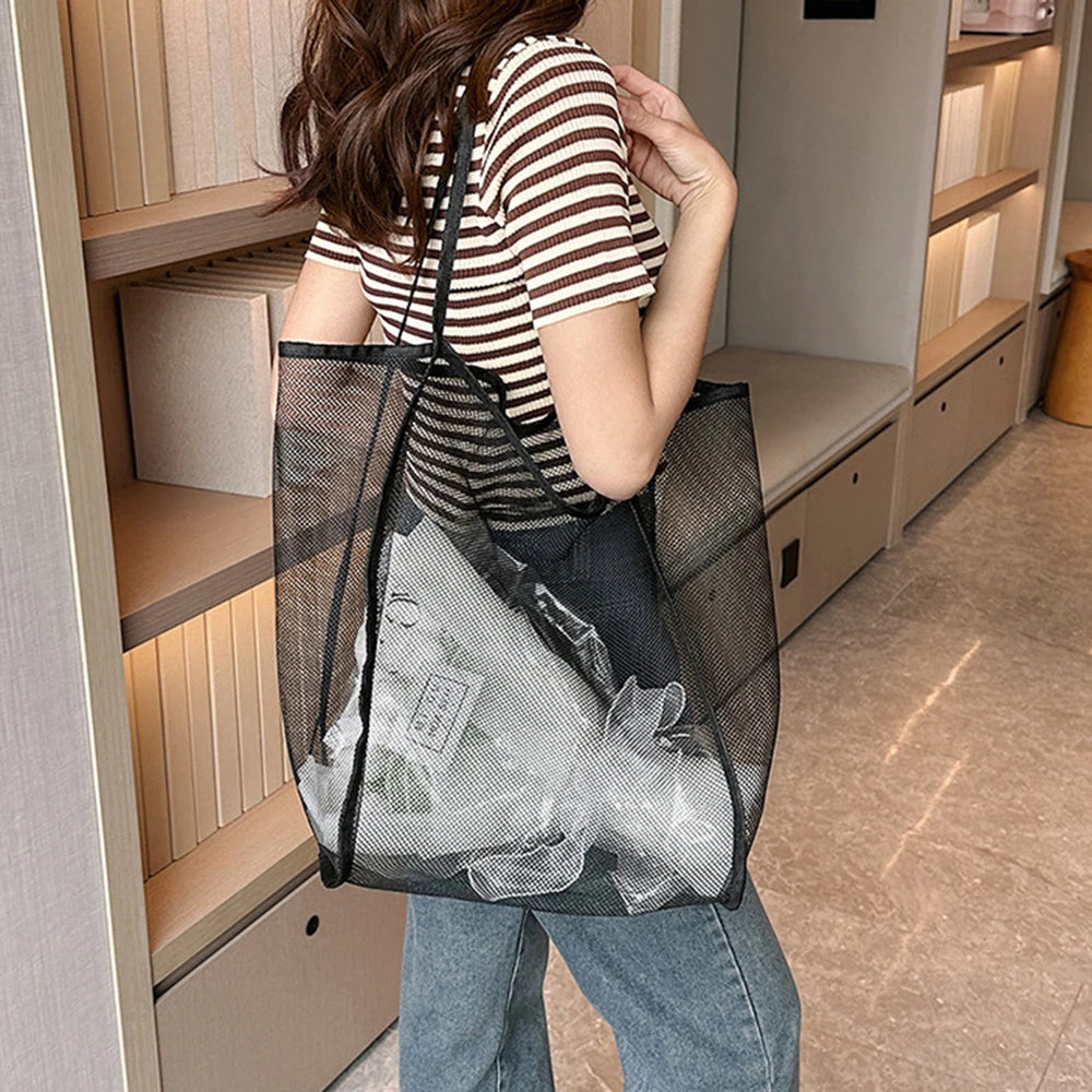 Transparent Mesh Beach Bag – Lightweight Large Capacity Tote
