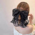 Fashion Ribbon Pearl Bow Hair Clips For Women Elegant Chiffon Bowknot Ponytail Clip Pin Bows Barrette Sweet Headwear Accessories Oasis Select Black