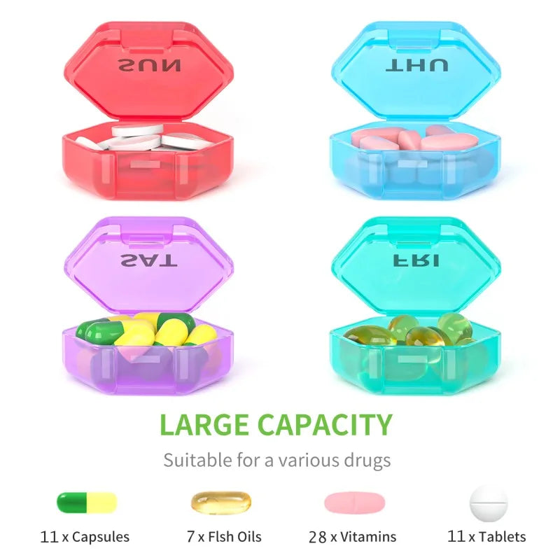 Weekly Pill Organizer 7 Day Small Pill Box Portable Travel Pill Container Daily Storage Box for Cod Liver Oil Supplements Oasis Select