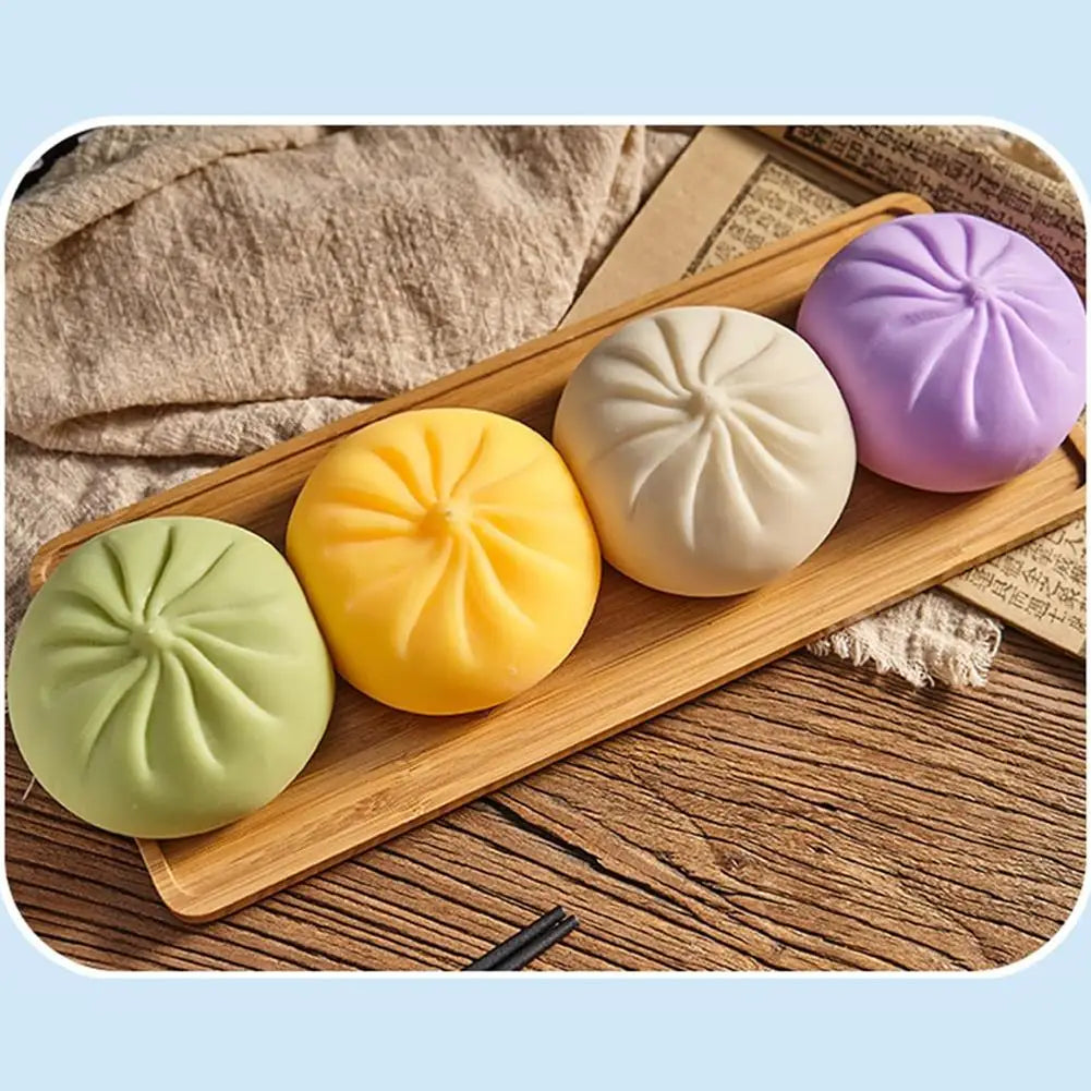 Colorful Dumpling Squishes Stress Balls Fidget Sensory Toys Simulation Food Squishies Bun with Steamer Squeeze Dough Ball Gifts Oasis Select