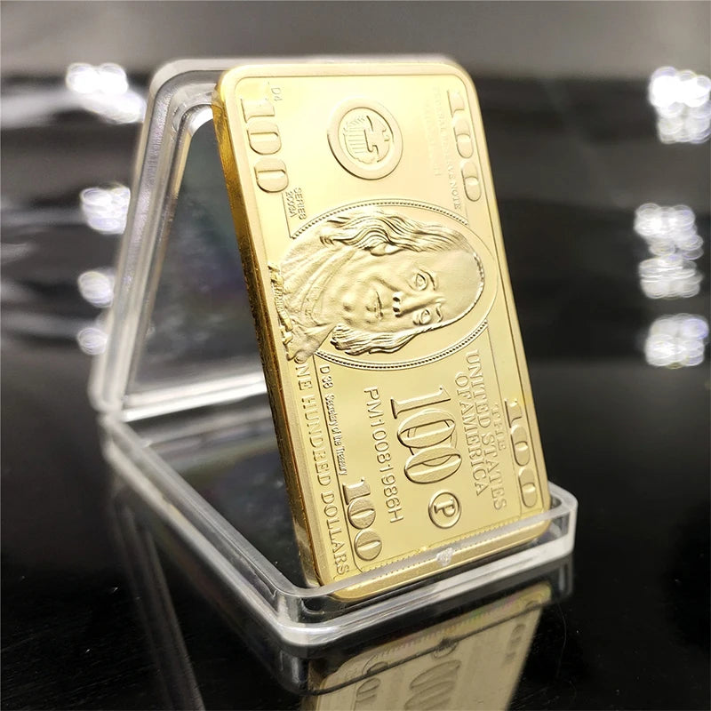 1pcs USA 100 Dollar Bullion 24k Gold Bar American Metal Coin Golden Bars USD With Gif Oasis Select