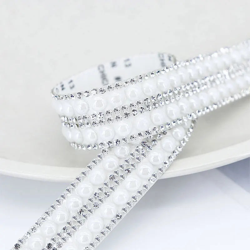 40cm Self Adhesive Artificial Pearl Rhinestone Sticker Crystal Diamond Ribbon DIY Decoration For Arts Crafts, Sewing, DIY Event Oasis Select D-Width 20mm