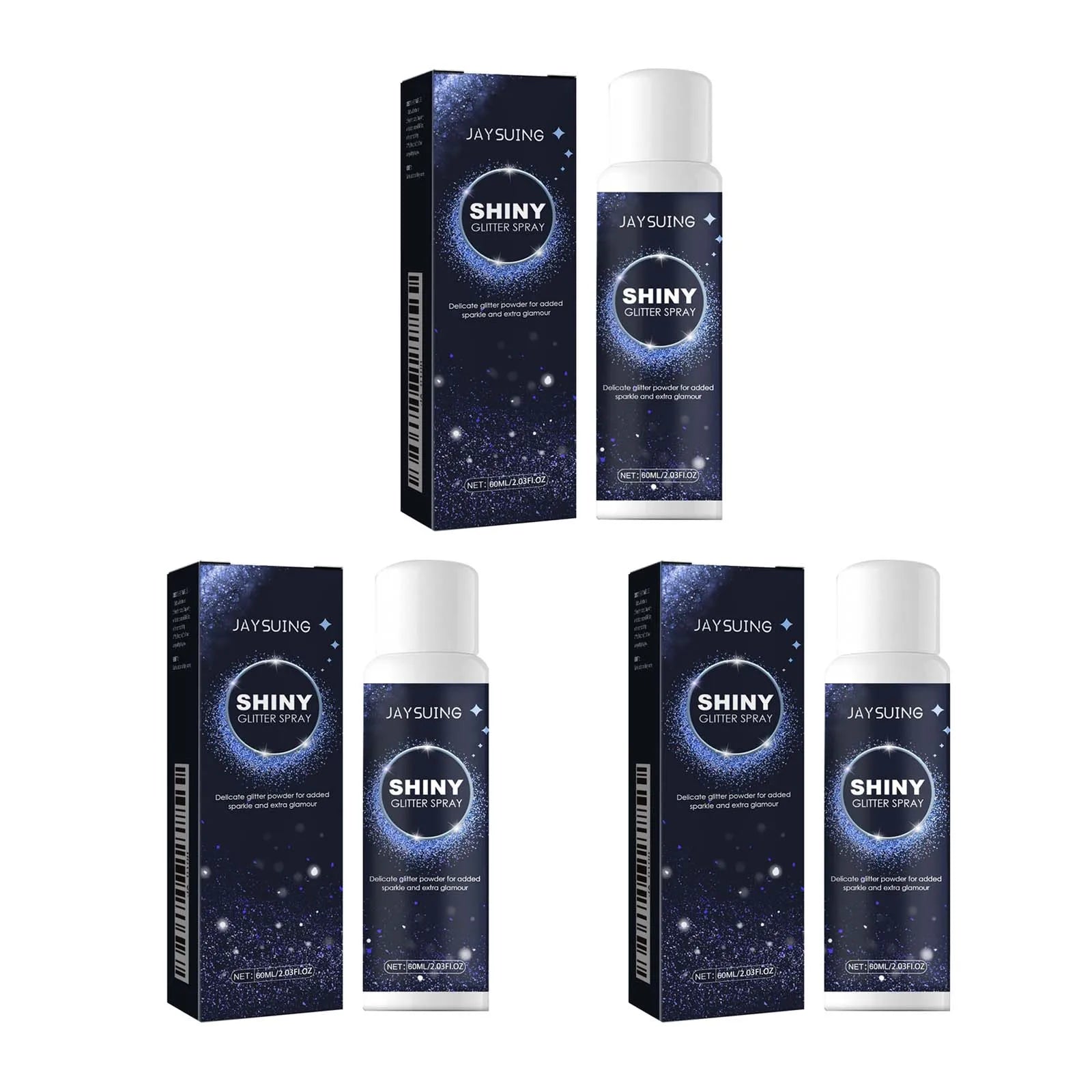 Shiny Glitter Spray Radiant Silver Glitter Spray for Hair &Body Instant Holographic Highlight Sparkling Shimmer Makeup for Party Oasis Select 3Pc x 60ml Boxed