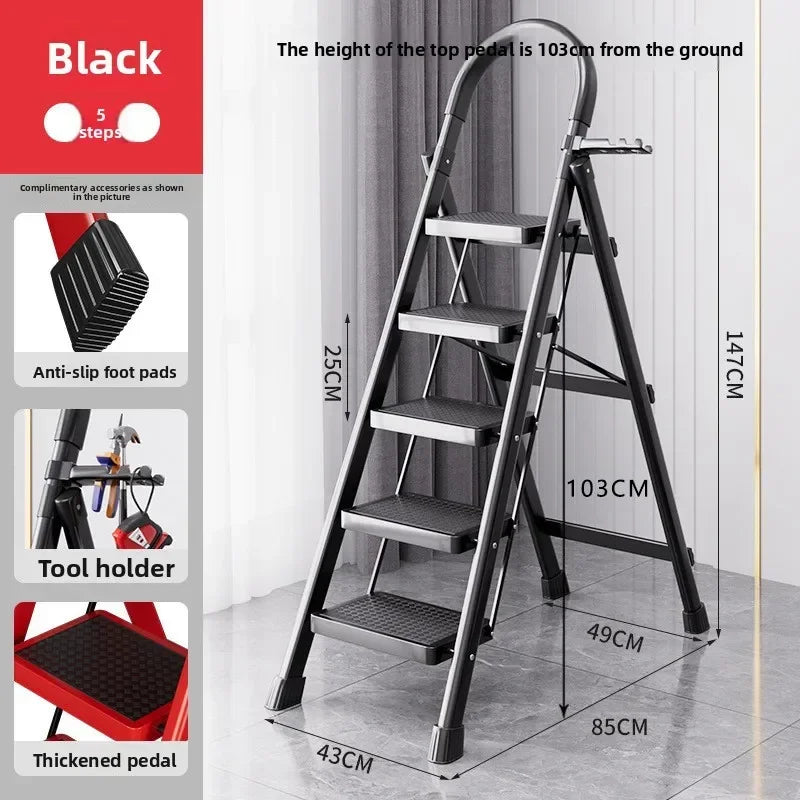 Herringbone Ladder Household Ladder Folding Telescopic Multifunctional Indoor Stairs Thickened Climbing Ladder Escalator Oasis Select C-Black-5