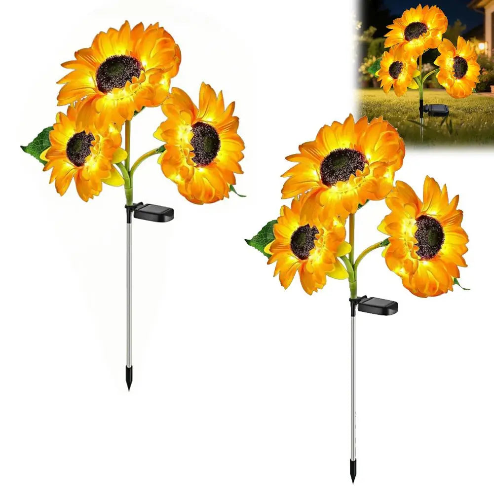 Solar Sunflower Stake Lights – 3-Head LED Garden Decor 2 Pack