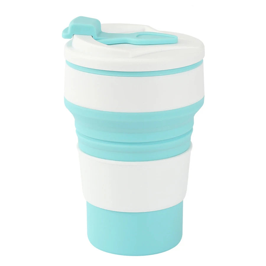 350ML Food-Grade Silicone Folding Cup, With Lid, Reusable Portable Coffee Cup, Hot Drink ,Suitable For Travel And Camping Oasis Select Blue
