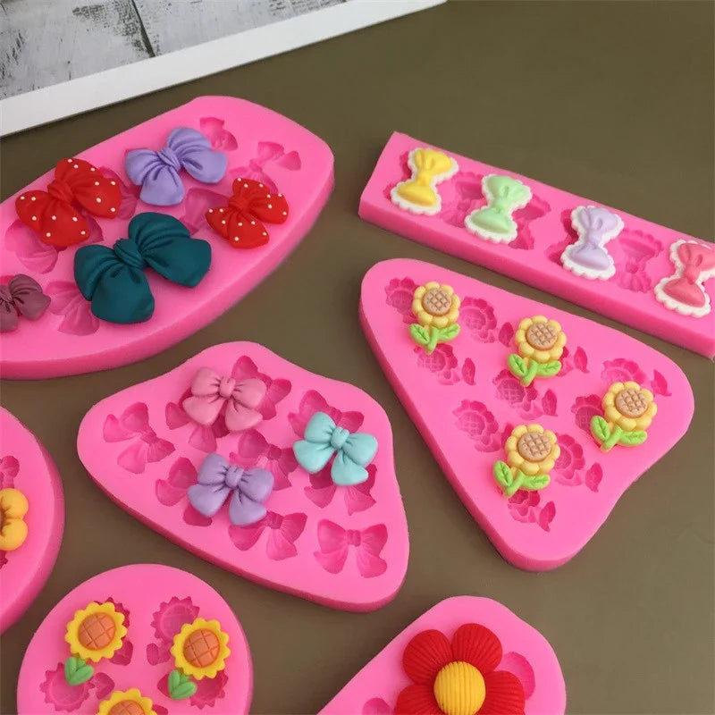 Cute Cartoon Flowers Bow Bee Fondant Silicone Molds DIY Cupcake Fondant Cake Decorating Chocolate Candy Baking Mold Oasis Select