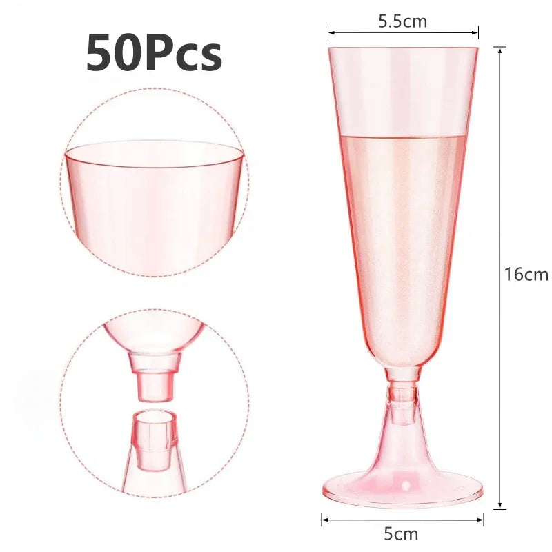 50pcs Champagne Flutes Cups Disposable Plastic Wine Glasses Clear Toasting Glasses Cocktail Cups for Bar Weddings Party Oasis Select Pink-50Pcs 25pcs