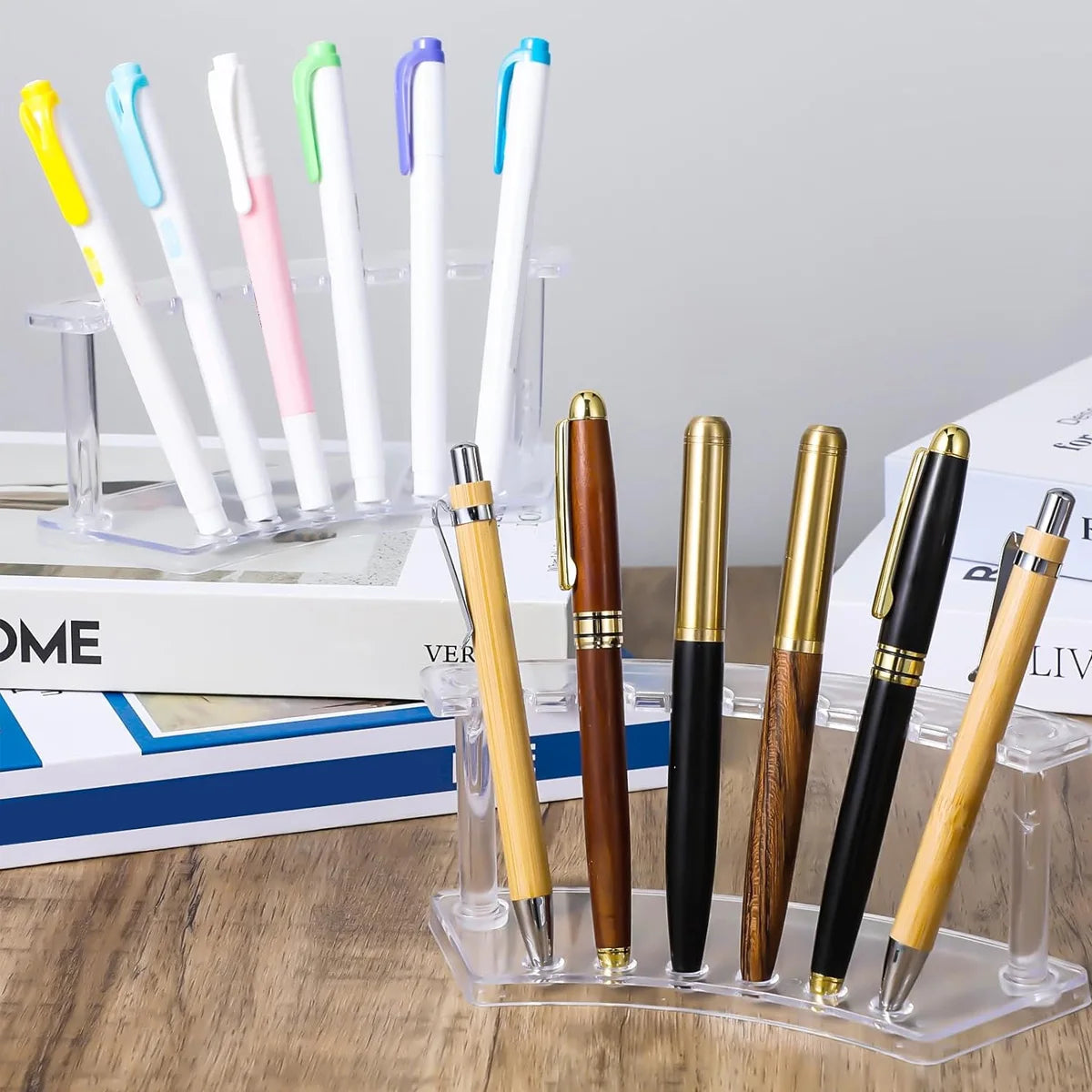 1pc,Vertical 6-slot pen holder, transparent plastic display stand, pencil holder, eyebrow pencil holder, makeup brush holder Oasis Select