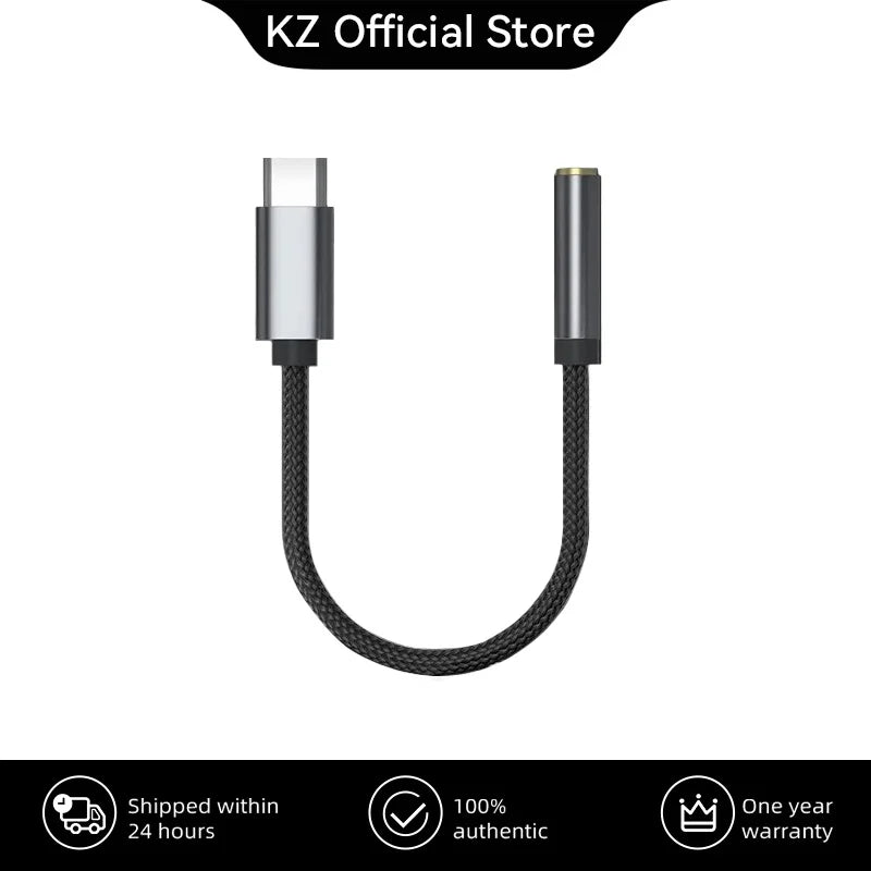 KZ AM01 Type-C to 3.5mm Audio Adapter 32bit/384kHz Hi-Fi DAC + IC Amplifier Dual Chip Earphone Audio Cable Oasis Select