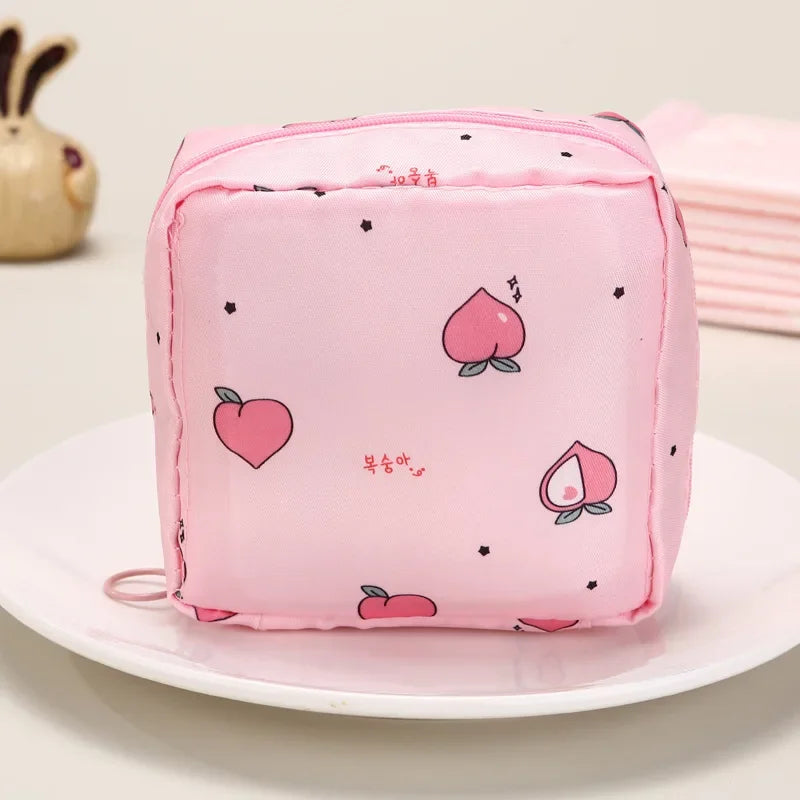 Women Sanitary Napkin Tampon Storage Bag Portable Waterproof Organizer Pouch Cartoon Pattern Sanitary Napkin Bag Oasis Select Peach