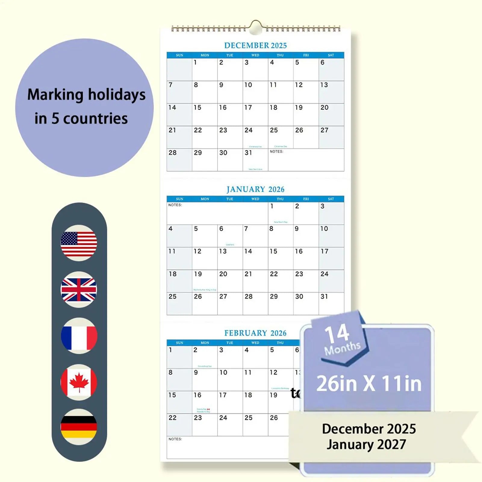 2025-2027 Vertical Yearly Wall Calendar 3 Month Wall Calendar Planners Organizers for Meeting Notebook Daily Schedule Pared Home Oasis Select
