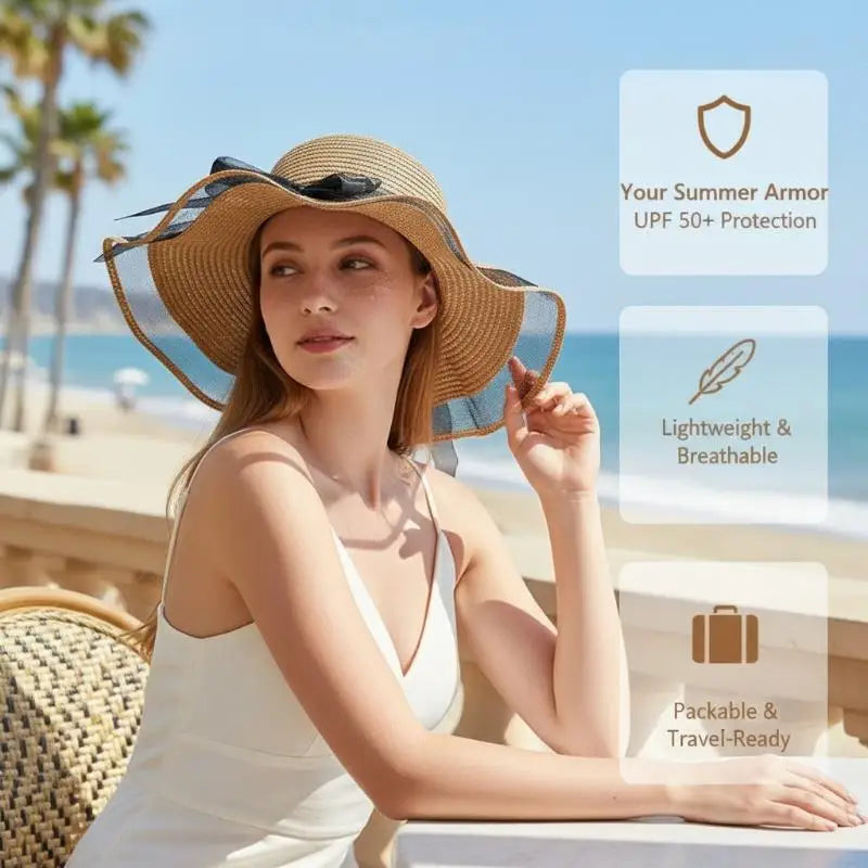 Summer Sun Hat Women Wide Brim UV Protection Fashion Sunshade Breathable Floppy Hat for Outdoor Travel Beach Oasis Select