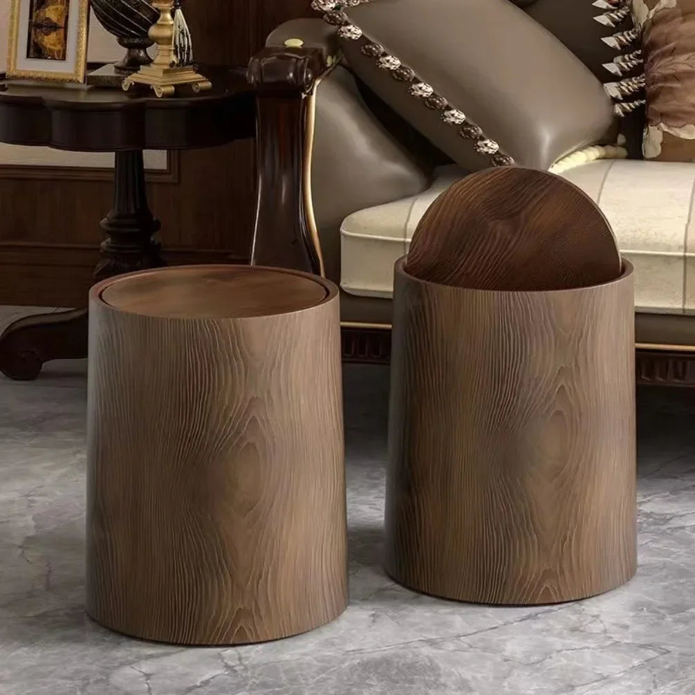 Retro Wood Trash Can Waterproof Wastebasket Decoration Bathroom Dustbin Household Large Capacity Garbage Bin Kitchen Accessories Oasis Select