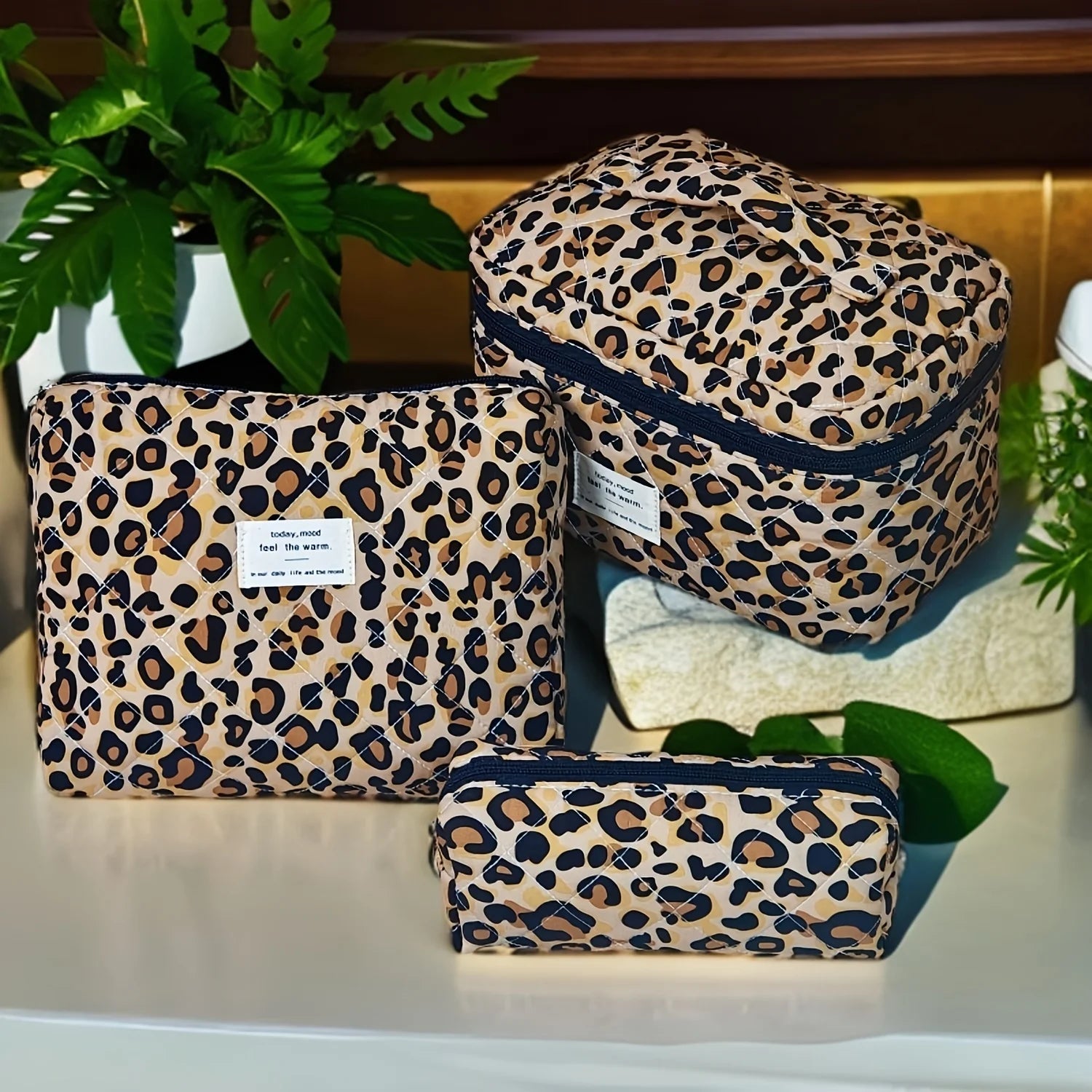 4Pcs European American Ins Style Leopard Print Makeup Bag Double Layer Large Capacity Travel Toiletry Bag Cosmetic Storage Organ Oasis Select