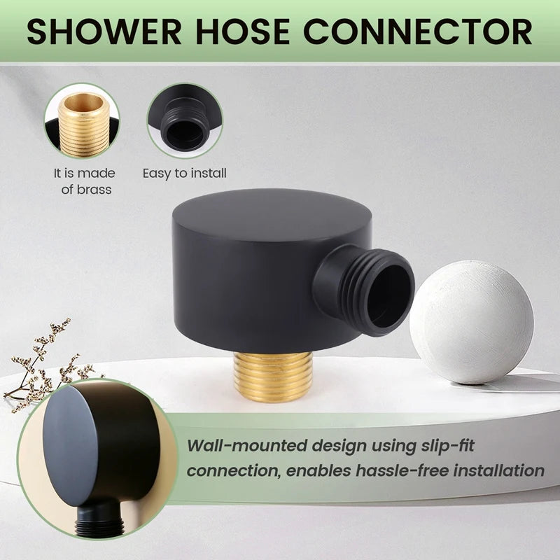 Wall Supply Elbow,Brass Round Wall Mount Shower Hose Connector Accessories G1/2Inch Water Outlet for Shower-Black Oasis Select