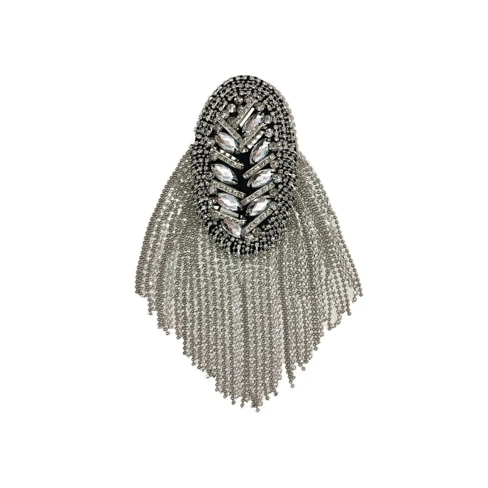 Rhinestone Shoulder Epaulette Tassel Brooch – Gold & Silver