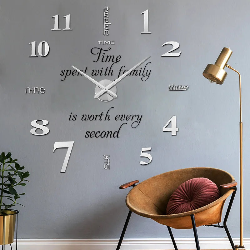 DIY Modern 3D Wall Clock Minimalist Silent Quartz Movement Wall Watch for Living Room Home Decor Oasis Select Silver 47inch 100cm 120cm
