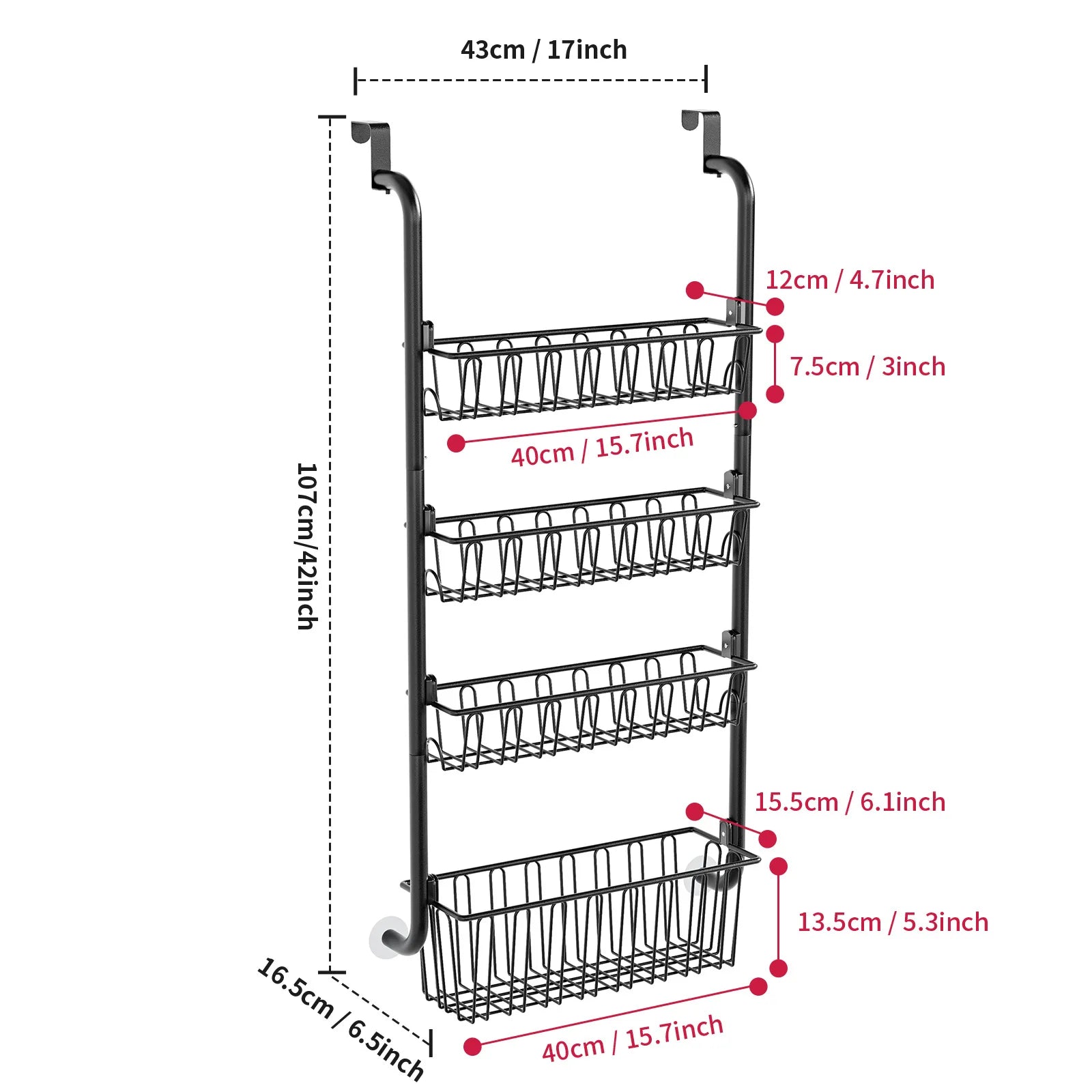 Hanging basket rack behind the door Household multi-layer non-punching storage basket Kitchen bathroom sundries basket Oasis Select Black 4 layers