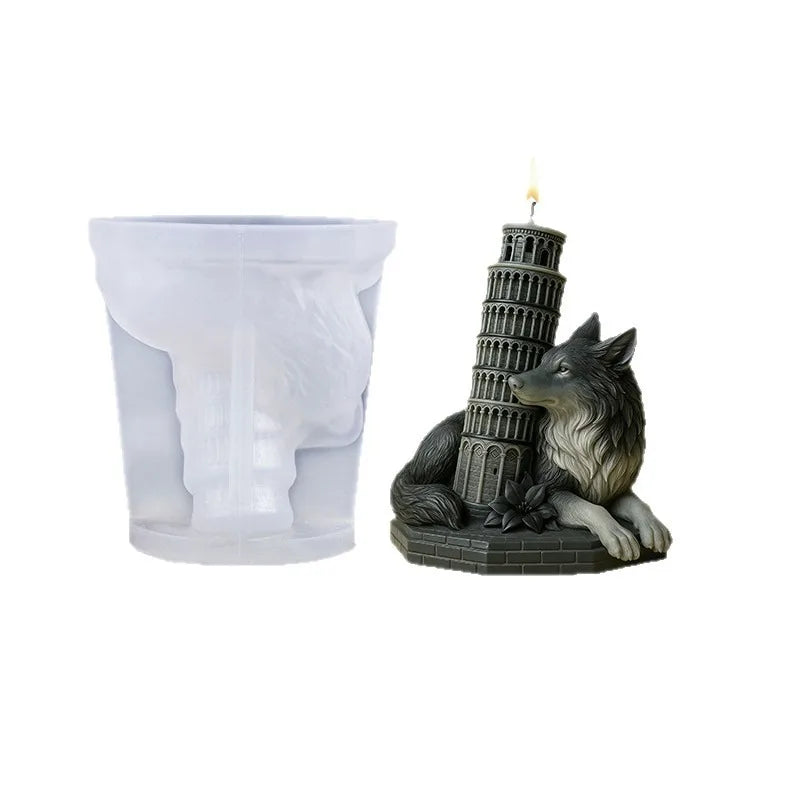 Wolf & Leaning Tower Of Pisa Candle Silicone Mold, 3D Gothic Animal Resin Casting Mould Home Decor Craft Supplies Oasis Select