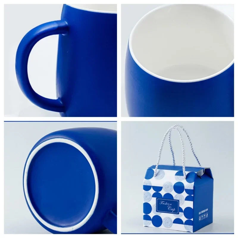 500ml Ceramic Coffee Mug with Spoon Gift Package Klein Blue Splash Ink Porcelain Mug Breakfast Oatmeal Cup Festival Gift Oasis Select