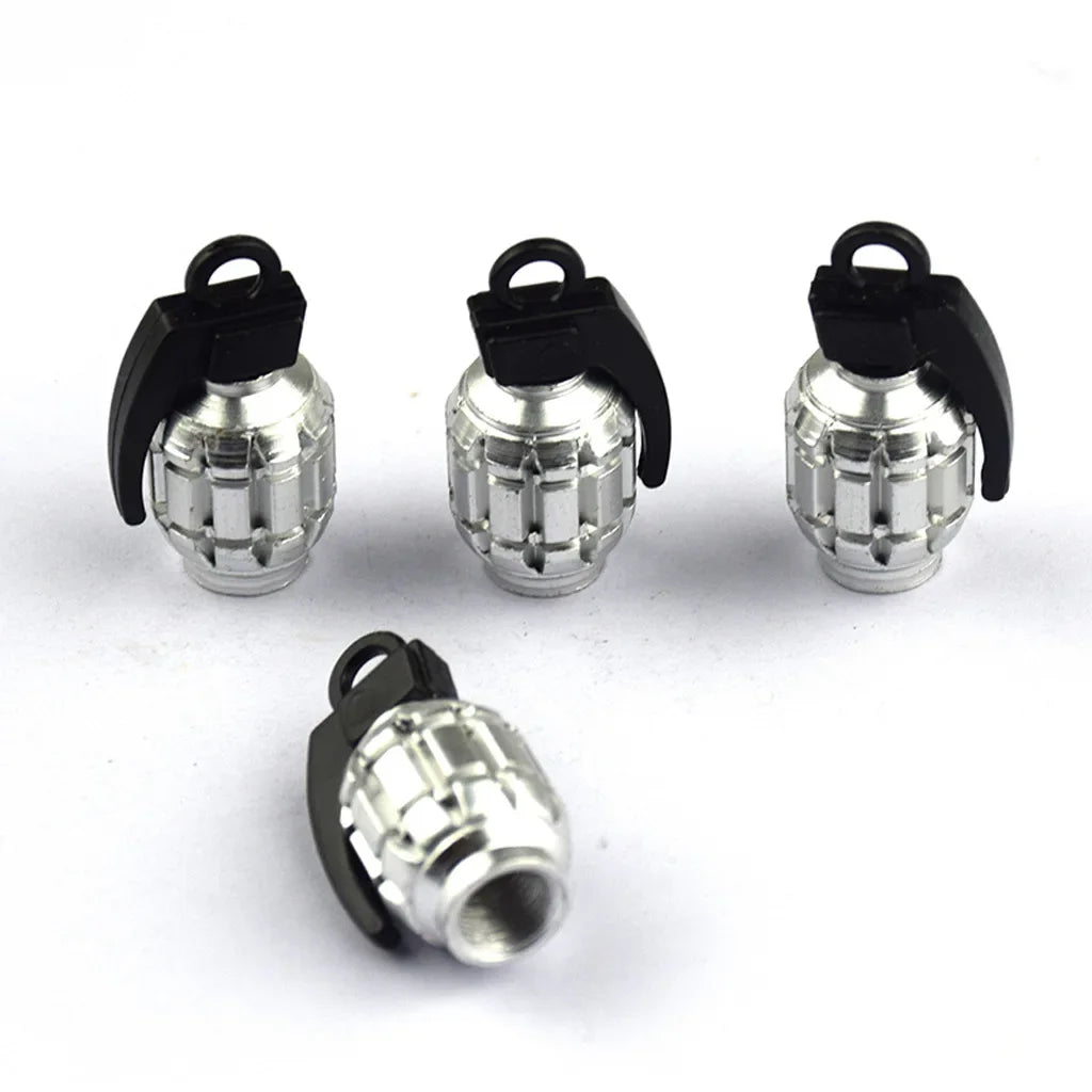 Grenade Tire Valve Caps for Car Motorcycle Bike Aluminum Valve Stem Caps for American Valves Car-styling Parts Accessories Oasis Select Silver