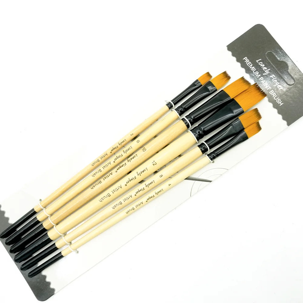 6/24pcs Paint Brushes Set for Acrylic Painting, Watercolor Acrylic Paint Brush, Artist Paintbrushes for Body Face Rock Canvas, Oasis Select 6pcs Wood Flat