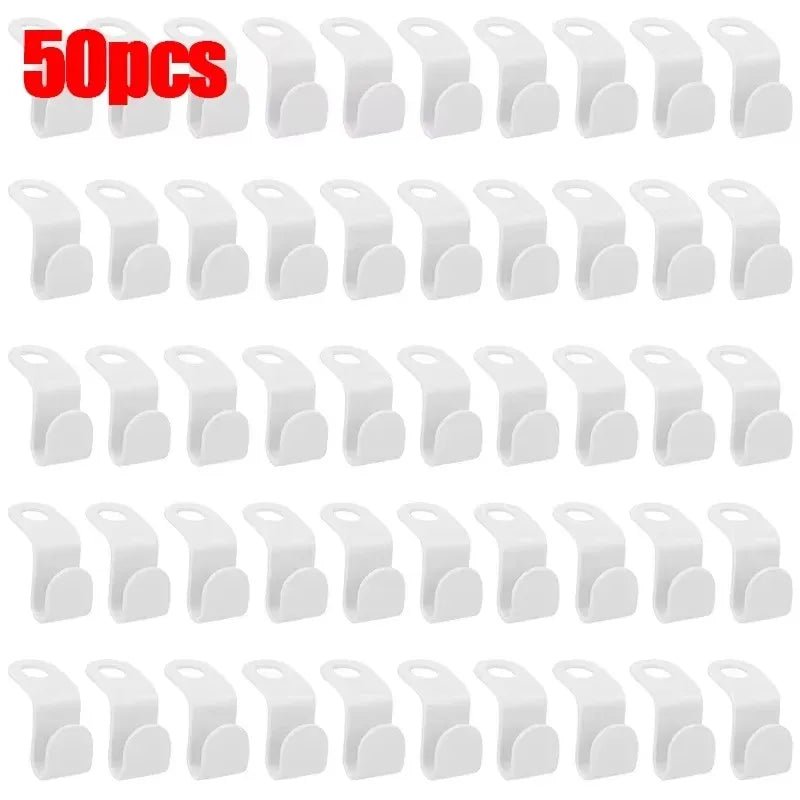 10-50pc Multi Functional Wardrobe Hanger Hook, Hat Hook, Plastic Wardrobe Stacking Hanger, Bedroom Storage Wardrobe Storage Rack Oasis Select 50pcs-white