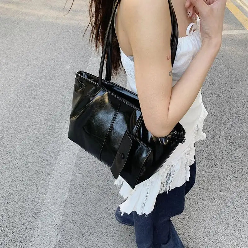 Korean Large Tote Bag with Coin Purse – PU Leather Shoulder Bag
