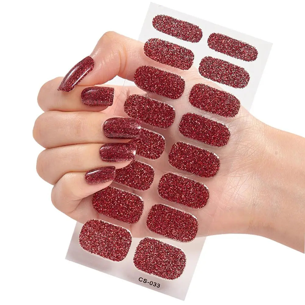 new 16Tip French Glitter Foil Gel Nail Wraps UV Semi-Cured Full Cover Nail Patch Strip Sticker UV LED Lamp Gel Nail Polish Wrap Oasis Select China Mainland 05