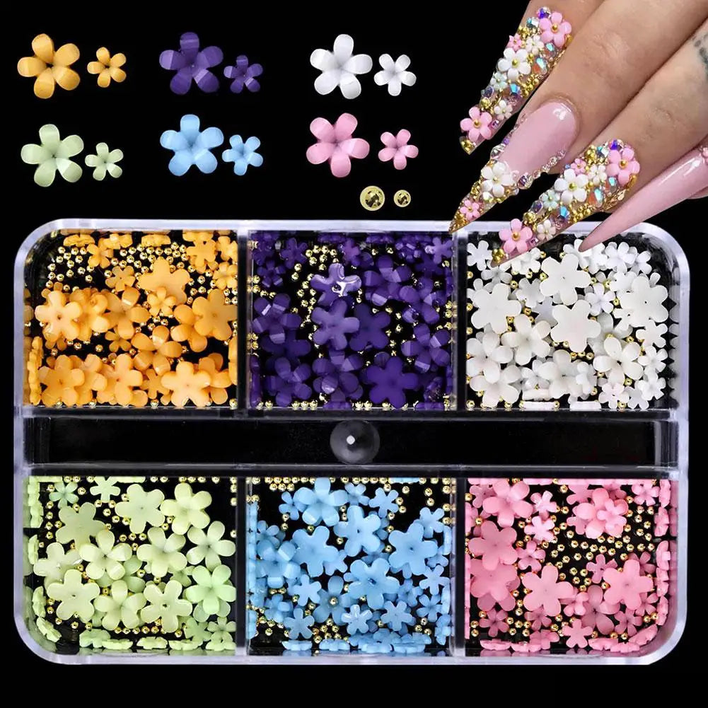 3D Acrylic Flower Nail Charms – Floral DIY Nail Art Decor Set Nail Art Charms Oasis Select A- 6 gird