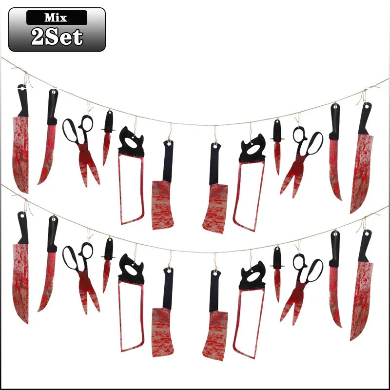 1-4Set Bloody Halloween Banner Horror Hanging Decoration for Haunted House Movie Theme Birthday Carnival Party Halloween Gift Oasis Select Mix-2Set As Shown