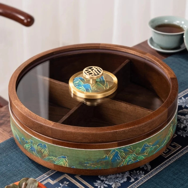 Solid Wood Grid Dried Fruit Box Chinese Style Household Living Room Light Luxury High-end Snack Melon Seed Storage Box Oasis Select