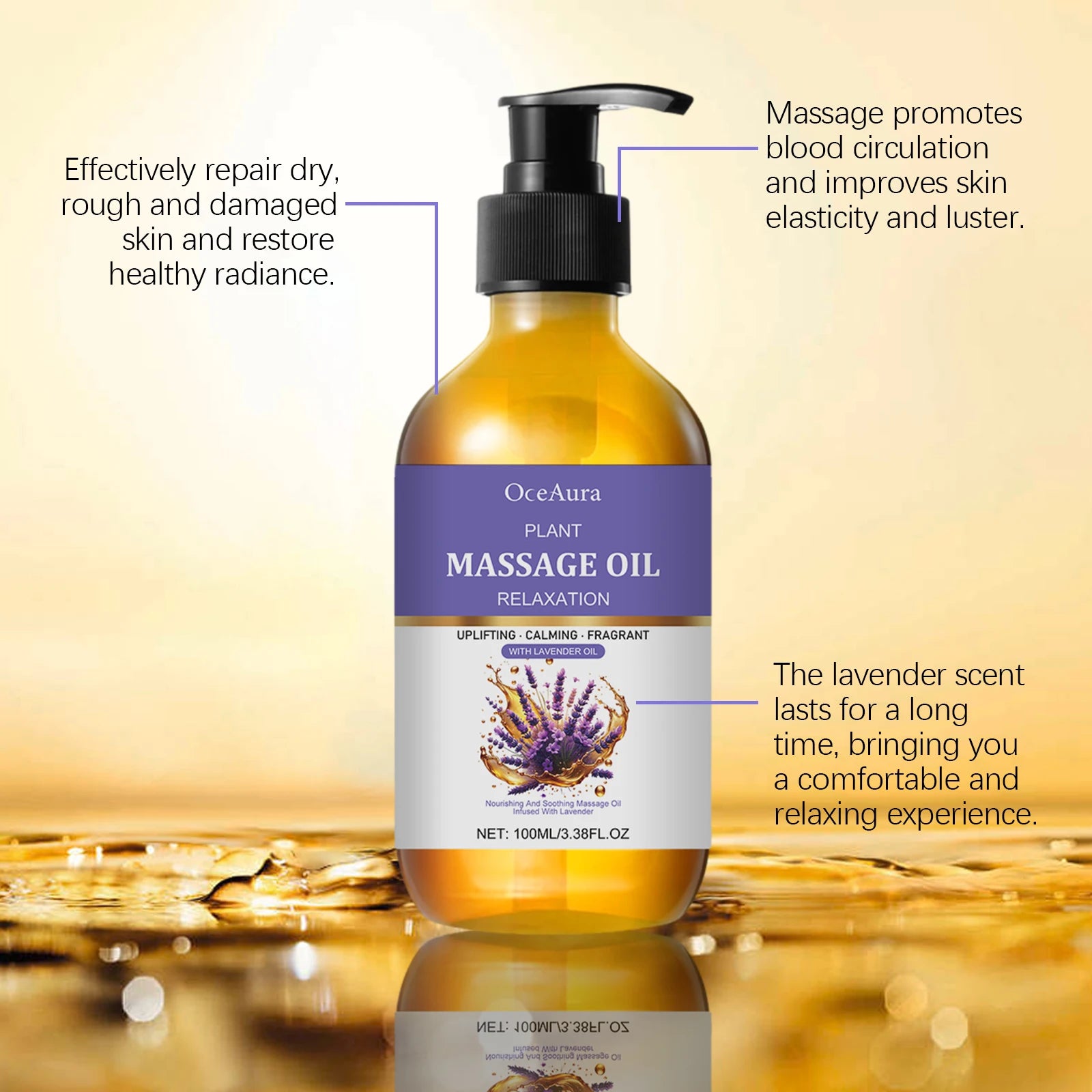 OceAura Lavender Essential Oil – Soothing Body Massage Oil 100ml Body Massage Oil Oasis Select