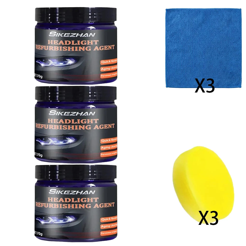 Headlight Polishing Paste Kit: Polishing Compound, Sponge & Blue Cloth, Removes Scratches, Oxidation, Restores Clarity, 1Set Oasis Select 210g-set