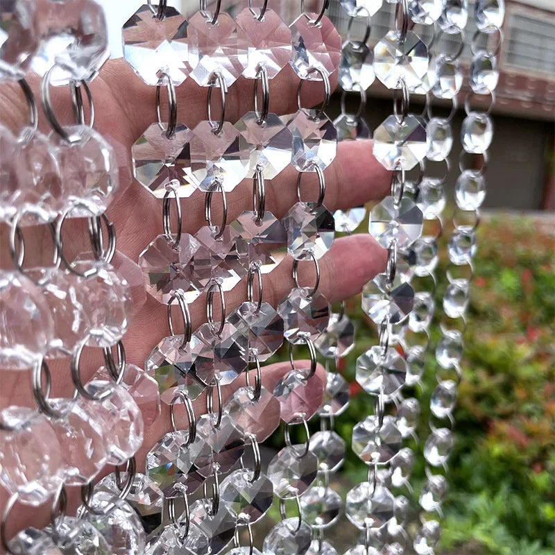 Long Octagon Beads with Silver Rings Hooks Crystal Chandelier Chain Garland for Transparent Crystal Beaded Curtain Oasis Select