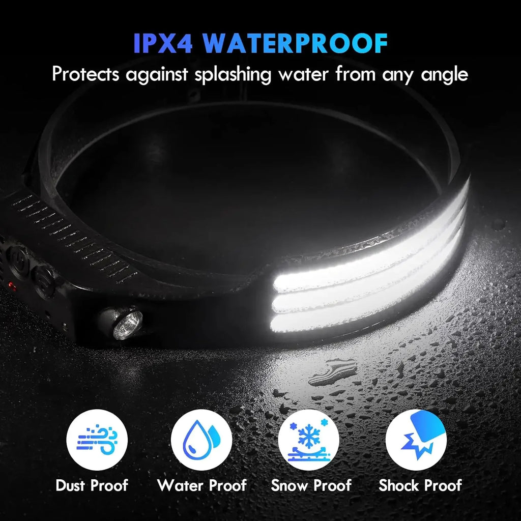 KDULIT LED Sensor Headlamp USB Rechargeable Multifunctional Head Torch Outdoor Camping Fishing Hunting COB Headlight Work Light Oasis Select
