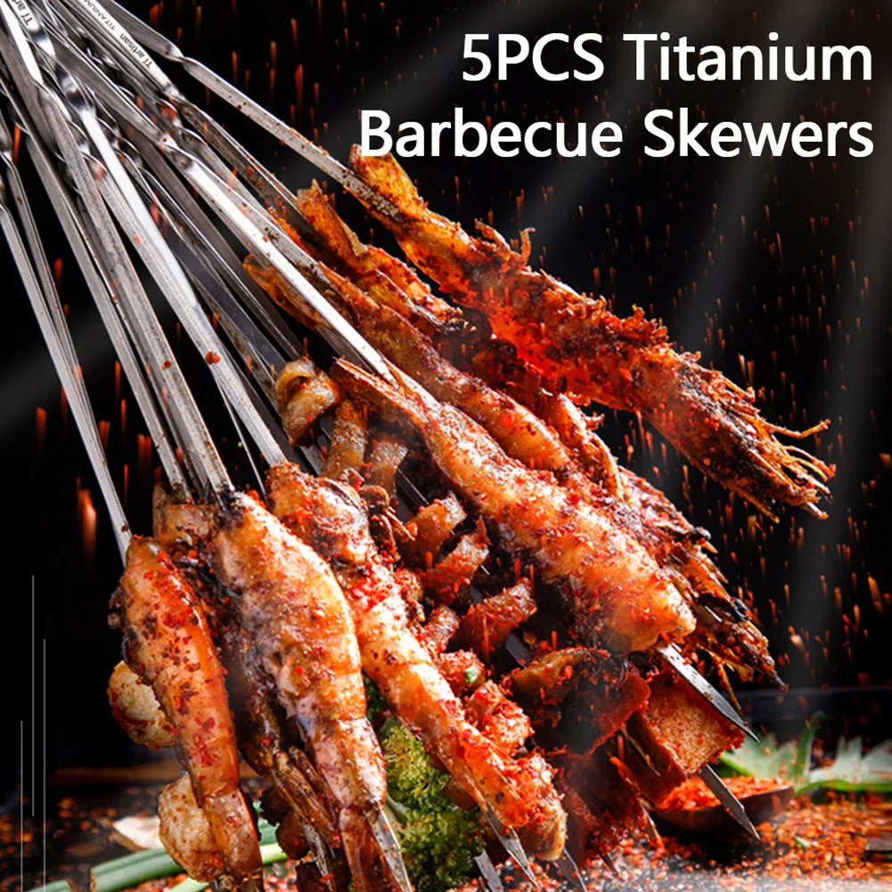 Part Barbecue Skewers Titanium Useful Professional 5PCS BBQ Barbecue Skewers Camping Functional Grilling Kabob Oasis Select