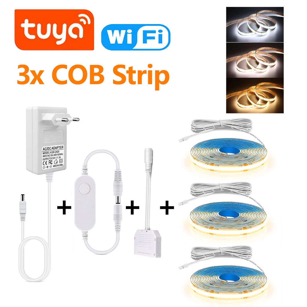 Tuya Dimmable DC12V COB LED Strip Light for Under Cabinet Kitchen Shelf Pantry Showcase Bedroom Closet WiFi Switch APP Control Oasis Select 3x LED Strip WHITE 2M 3.28FT