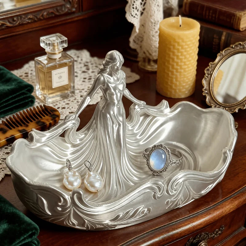 Retro Sculpture Jewelry Tray Elegant Vanity Trinket Dish Ring Earring Necklace Storage Plate Desktop Home Dresser Art Decor Gift Oasis Select