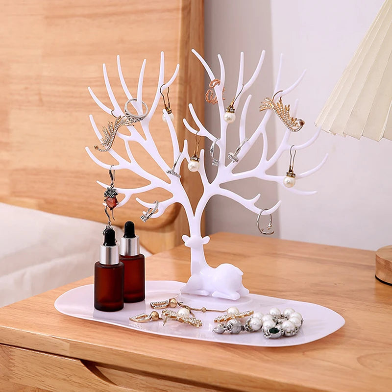 Multi-functional Desktop Jewelry Tree Stand Display Organizer with Tray for Earrings Necklaces Rings Jewelry Storage Box Decor Oasis Select