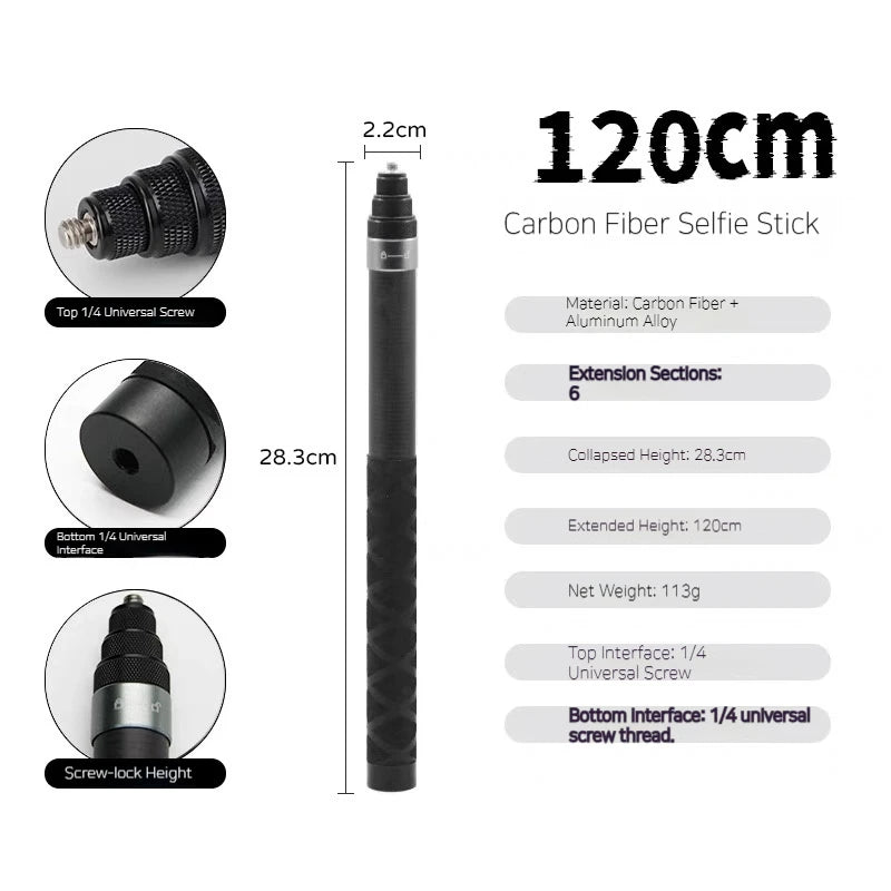 120cm Invisible Selfie Stick Tripod for GoPro, DJI & Insta360