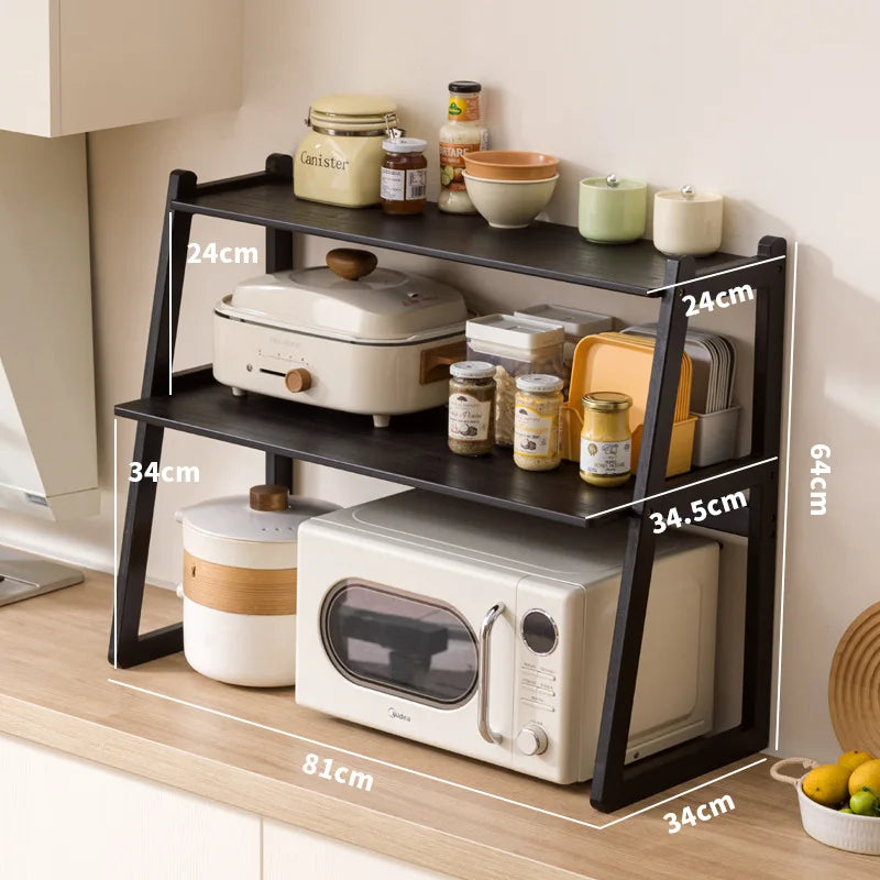 Kitchen Microwave Oven Shelf Household Multi-layer Oven Stand Desktop Countertop Rice Cooker Storage Shelf Oasis Select Black 81cm