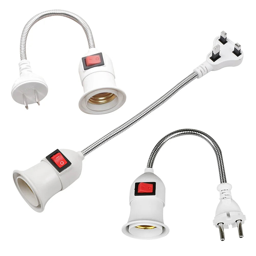 EU/UK/US Plug E27 Lamp Base Wall Flexible Holder Light Socket Converter Bases On/Off Book Light Adapter Plug Switch Oasis Select